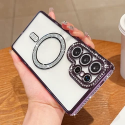 Elegant Plating Diamonds Transparent Magnetic Phone Case for Samsung S26Plus (Deep Purple)