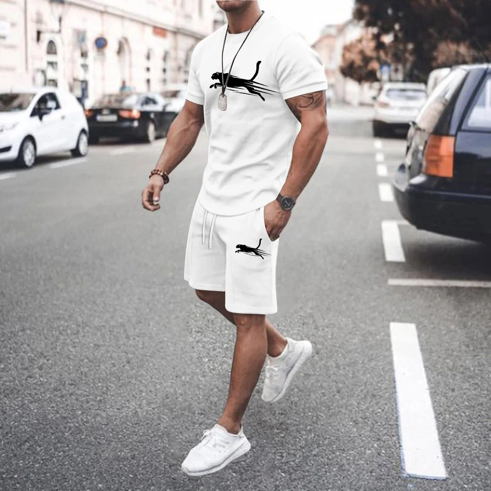 2024 new men's sportswear fitness set running suit casual T-shirt+shorts set breathable jogging sportswear 2-piece set for men