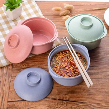 Ciotole per noodle istantanei con coperchi Zuppa Ciotole di riso caldo Studenti in stile giapponese Contenitore per alimenti Stoviglie salutari Ciotola Stoviglie 1