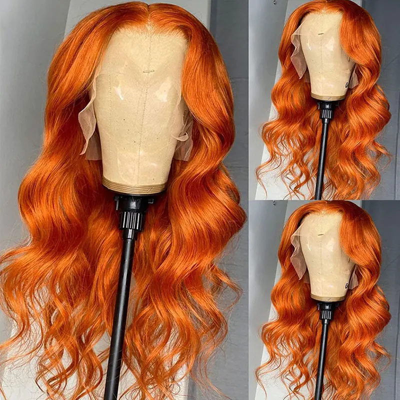 

Bombshell Glueless Synthetic 13X4 Lace Front Wig Preplucked Ginger Orange Loose Wave High Quality Heat Resistant Fiber For Women