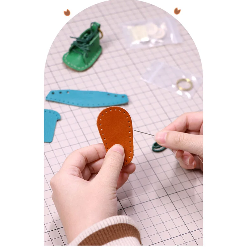 WUTA DIY Leather Kit Mini Shoes Slippers Key Chain Semi-finished Key Ring Bag Pendant Kids Gift Summer Camp Activity Training
