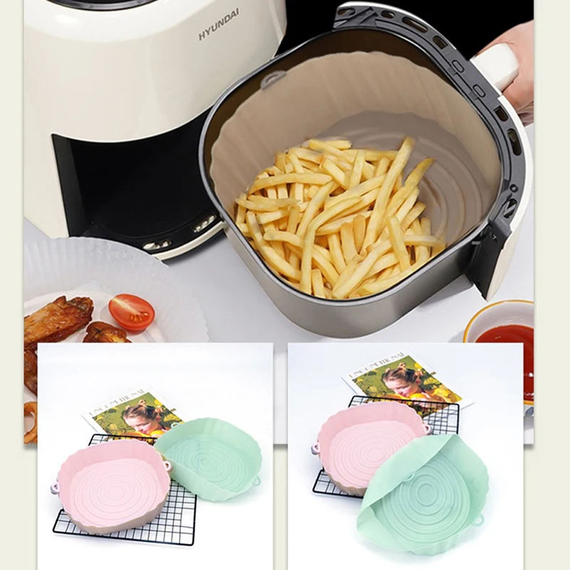 Air Fryer Liners Air Fryer Accessories Air Fryer Baking Tray Air Fryer Silicone Tray Air Fryer Mold Air Fryer Basket Silicone AirFryer Pot Oven Microwave Baking Tray Fried Pizza Chicken Basket Mat 18cm Air Fryers Replacemen Grill Pan Accessories