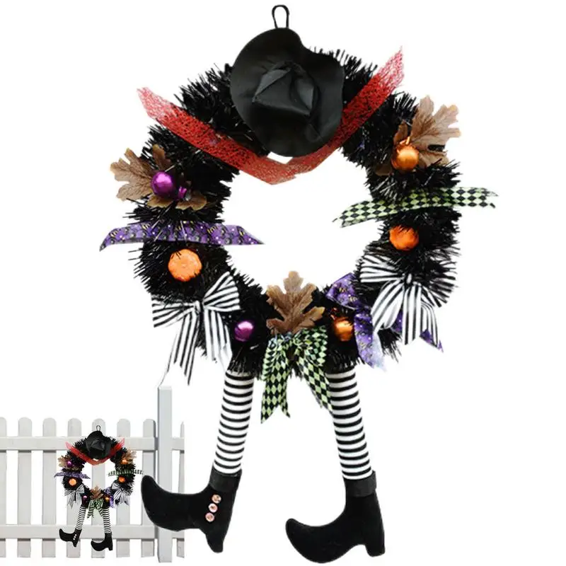 

Гирлянда с ведьмой на Хэллоуин, наружная Передняя искусственная нога, тыквенный дверной венок, украшение для Хэллоуина, подвеска для украшения дома
