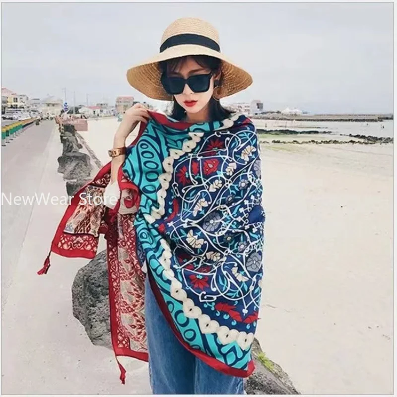 여성용 비키니 수영복 커버 업, 사롱 랩 스카프, 능직 면 파레오 비치 커버 업, 대형 비치 드레스, 90x180cm