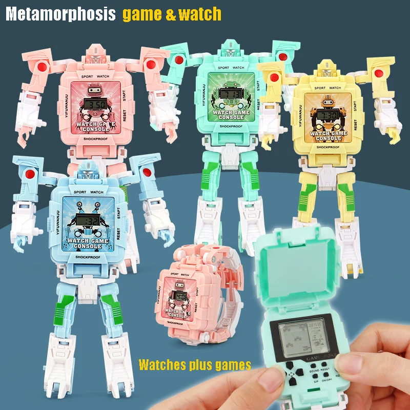 Kids Watches Handheld Games Small Toys Children Deformation The Robot Children's Watches kids watch for girls boys clock relojes 2022new yoga half ball balance stepping stones kids toys children boys girls games fitness massage jeux de sport zabawki