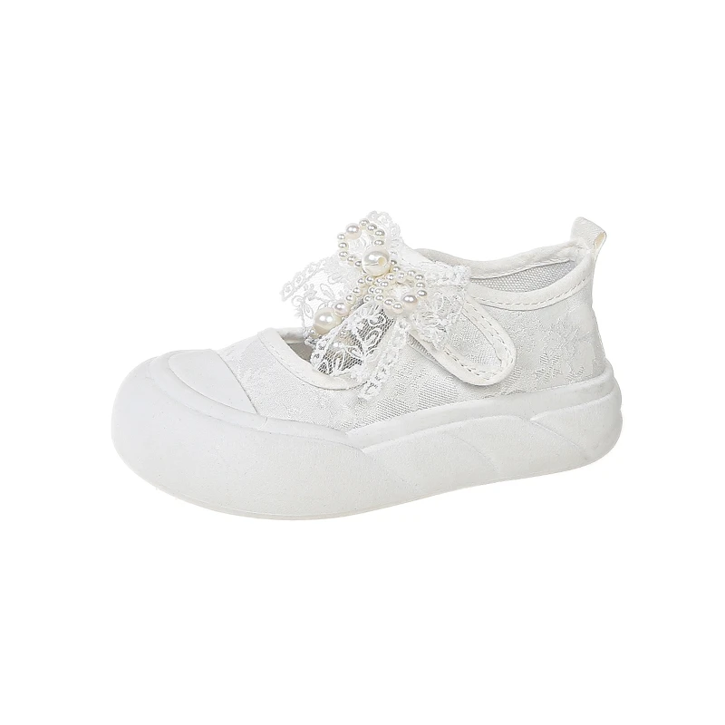 White Canvas Casual Shoes for Girls with Soft Sole