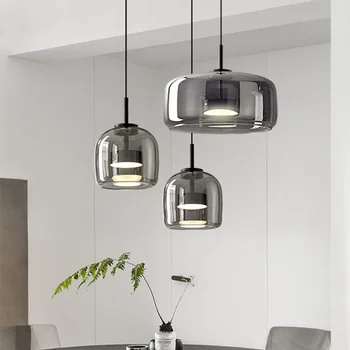 Modern Simple Glass Bowl Chandeliers Nordic LED Smoke Hanging Lamp for Dining Room Restruant Bar Indoor Decor Lighting Fixtures 3