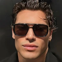 Lunettes de soleil polarisées carrées pour hommes 2026 – Luxe vintage, double pont, verres dégradés, pour la conduite, style rétro, monture plate, pour homme 3