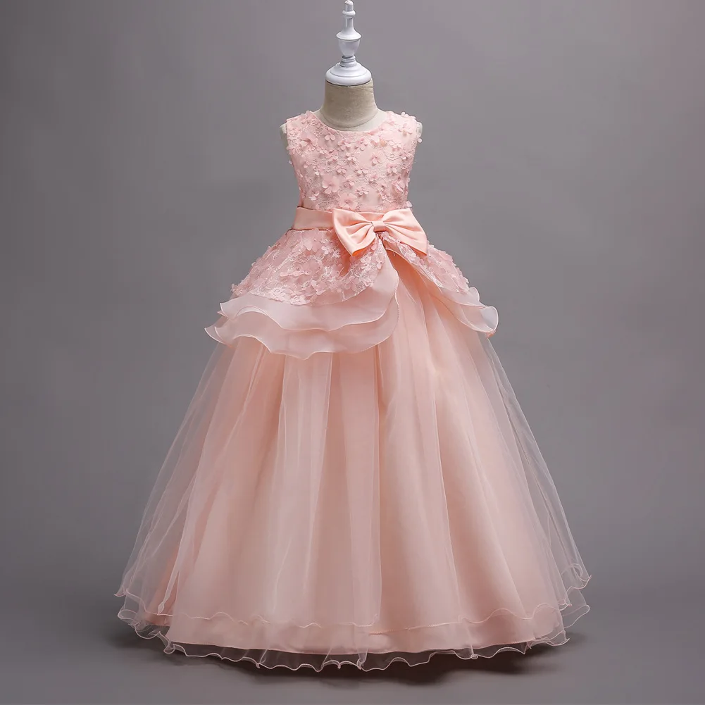 New Teenage Girls Dress Summer Children's Clothing Birthday Party Elegant Princess Long Tulle Kids Lace Wedding Ceremony Dresses