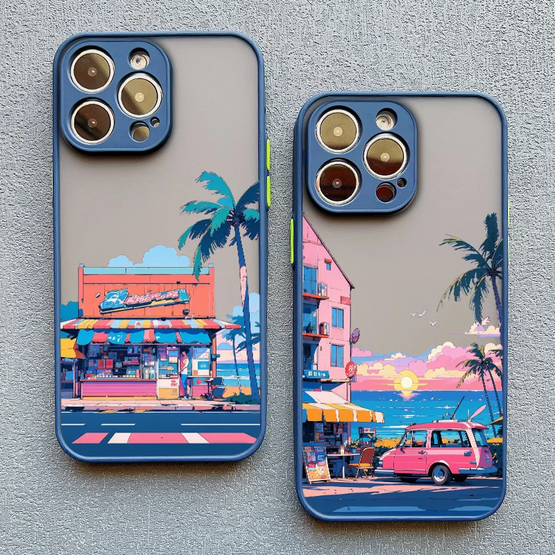 Strandsonnenuntergang Kokospalmen Matte Handyhülle für iPhone 13 12 Mini 11 Pro Max 17 16 15 14 Pro Max Plus XR XS X Rückseiten-Cover