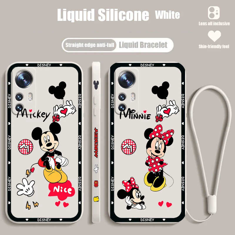 

Mickey Mouse Disney Minnie For Xiaomi Mi 13 Lite 12T 12 11T 11i 11 A3 10T 10 CC9E 9 Pro Ultra 5G Liquid Left Rope Phone Case