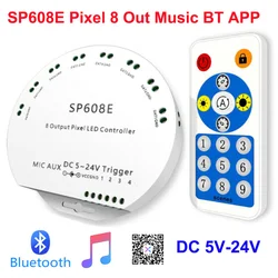 WS2812B Bluetooth APP Music Controller with Remote SP608E 8 CH SP602E 4 CH WS2811 WS2815 LED Light Strip IOS Android App 5V-24V