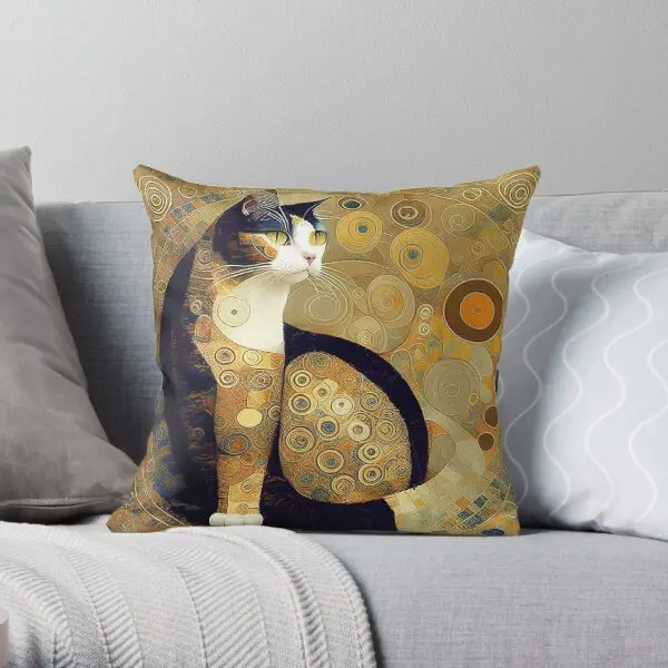 

Vintage Art Nouveau Style Painting Of A Cat Inspired By Gustav Klimt Throw Pillow Customizable Decorative Pillow Not Included