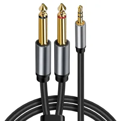 Enhanced Audio Adapter Cable: Premium 3.5mm to 6.5mm Dual Splitter for Amplifiers & Speakers (Black)