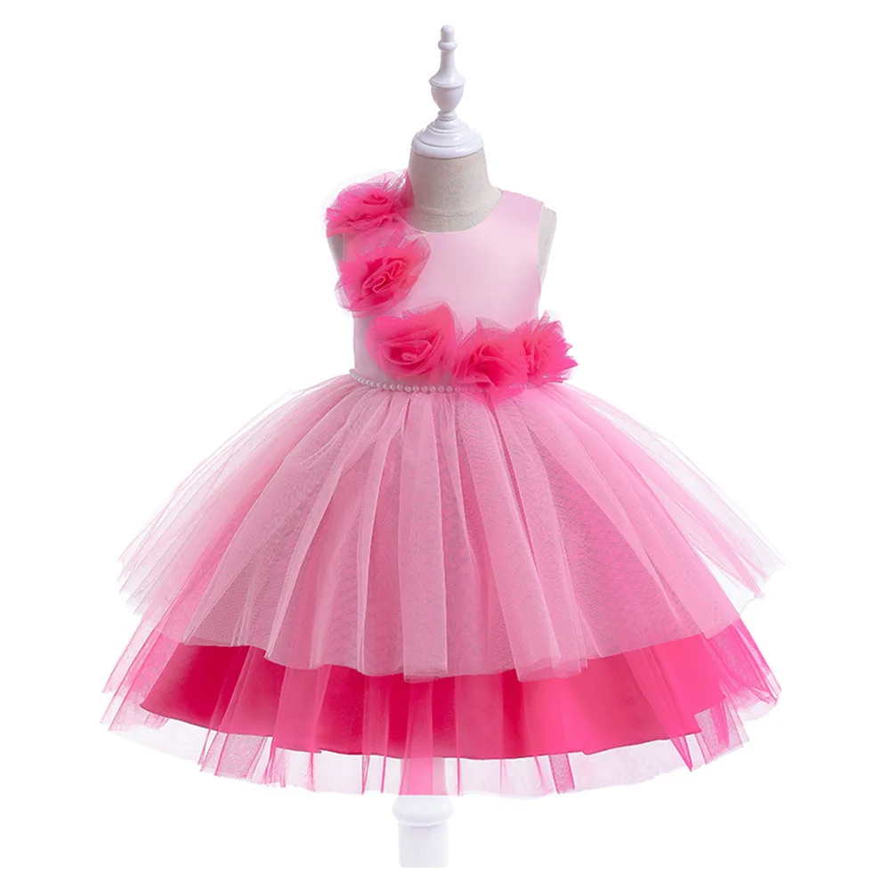 

Princess Party Dress with Handmade Flower Elegant Evening Birthday Party Dresses for Girls 4-10 Y Children Tutu Dresses