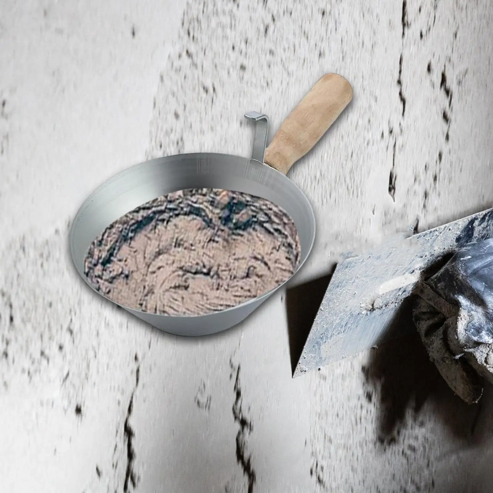 Cement Spoon Iron Scoop Wooden Handle Scooper for Stucco Plasterers Mortar