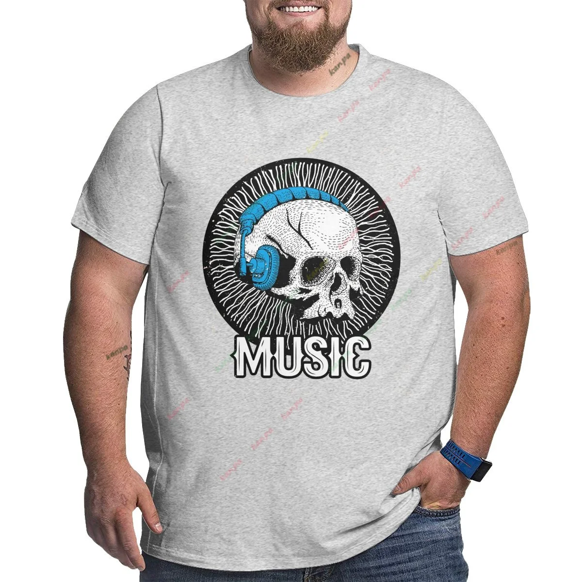

Футболка мужская хлопковая оверсайз, модная тенниска с короткими рукавами, с рисунком черепа, прослушивания музыки, с надписью, Повседневная Уличная одежда, 6XL, лето