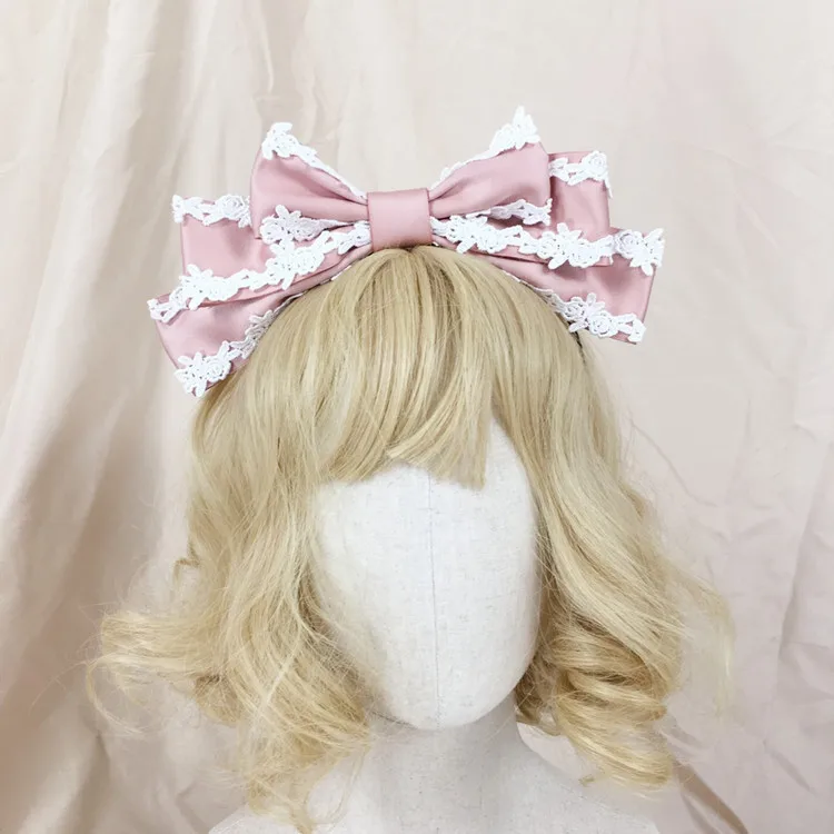 Japan Girls Lolita KC Headband Bow Ribbon  Lace Clips Headwear Hair Accessories 