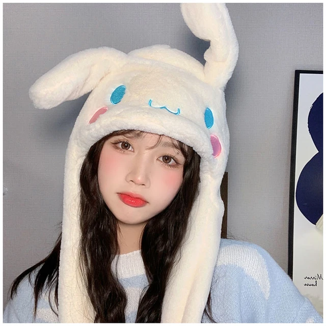 Sanrioed Anime Cartoon Cinnamoroll Plush Winter Thickening Warm Party Hat: A Kawaii and Cute Movable Ear Cap Girl Birthday Gift