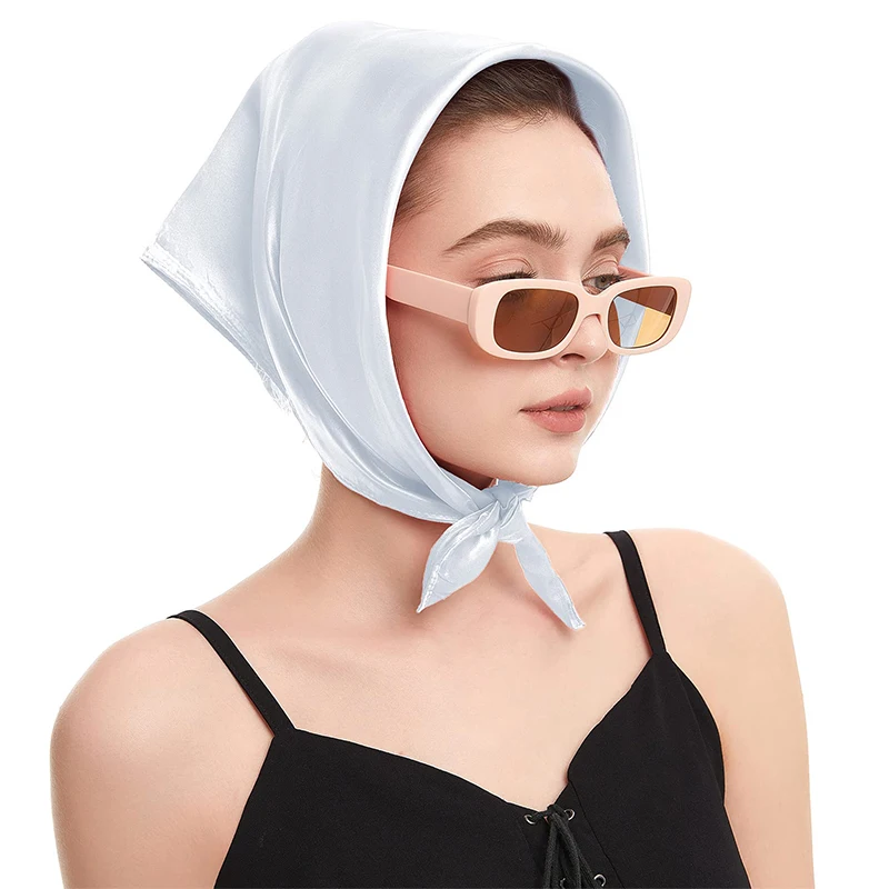 2024 New Fashion Women Satin Silk 60x60CM Square Hijab Solid Color Lady Silk Sunscreen Versatile Bandana Scarves 5