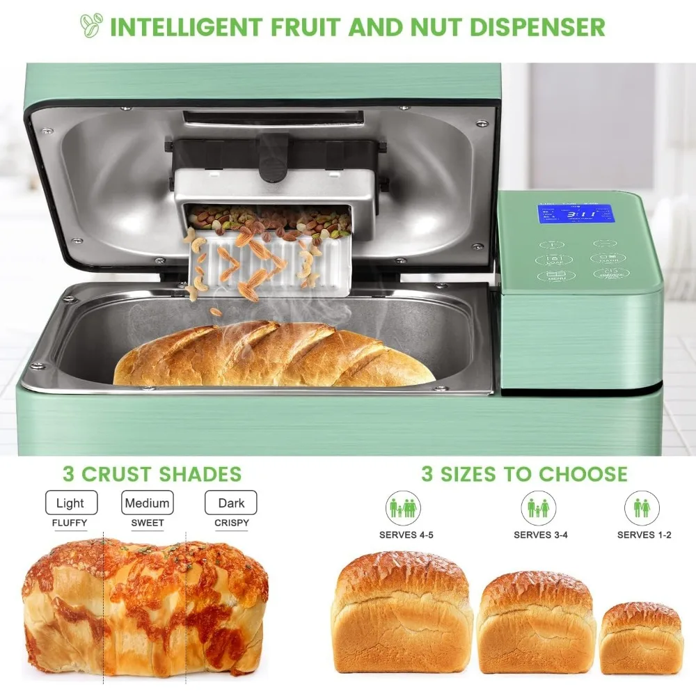 2.2LB Large Bread Maker Machine-Dual Heaters, 17-in-1 Breadmaker with Gluten-Free, Pizza Dough, Jam,