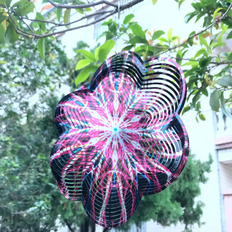 Carillon à Vent Mandala 3D Rotatif En Métal - Décoration Jardin Extérieur 30CM