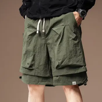 2025 New Men's Green Cargo Shorts Summer American Style Sports Sweatpants M-4XL Fashionable Men's Clothing Gym Shorts 2025 1