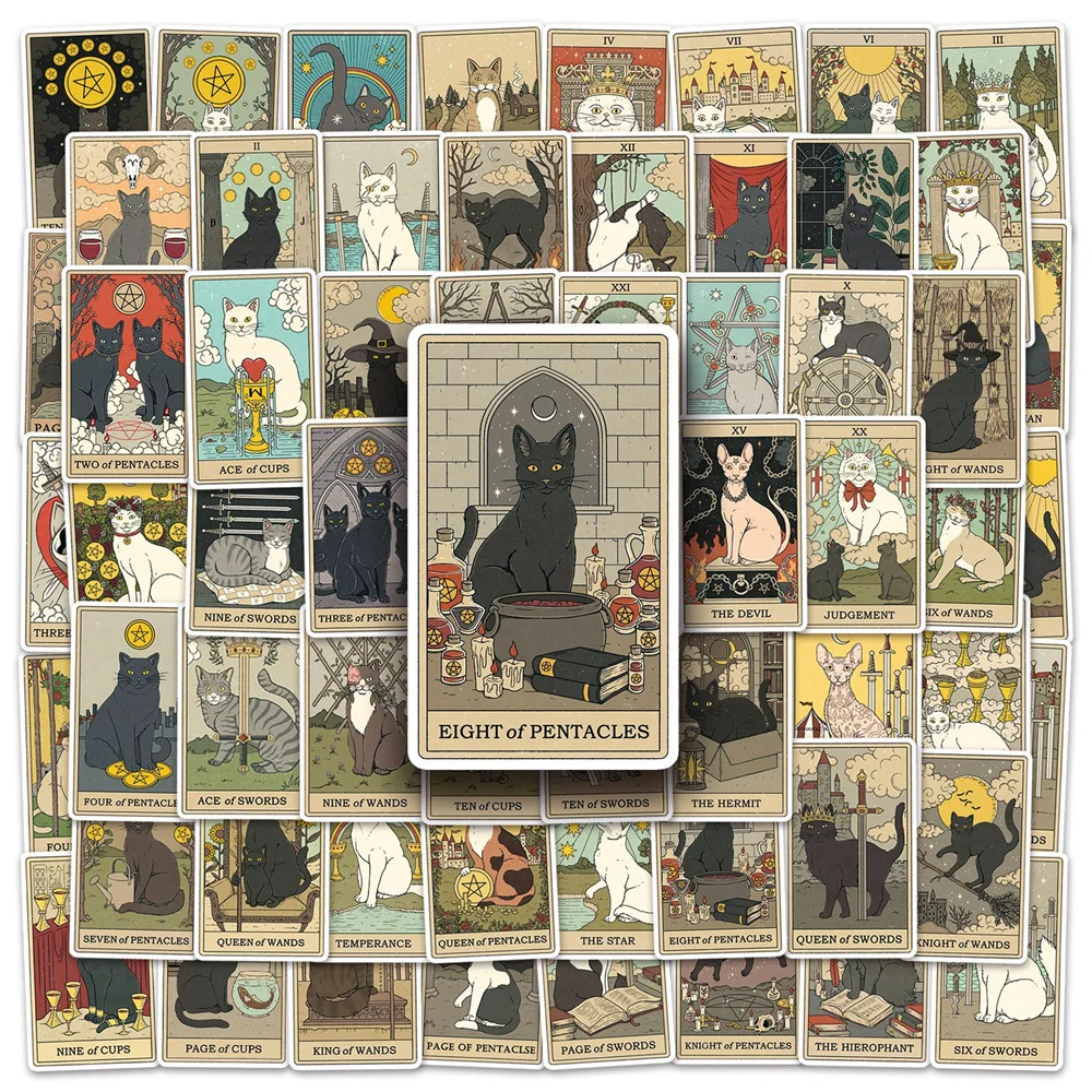 

10/30/50PCS New Kitty Tarot Card Sticker Cartoon Creative iPad Computer Luggage Guitar Notebook Decoration Waterproof Wholesale