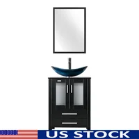 Modern 24" Black Bathroom Vanity Sink Combo with Blue Boat Glass Vessel Sink & Water Save Faucet & Storage Space & Easy Assembly 1