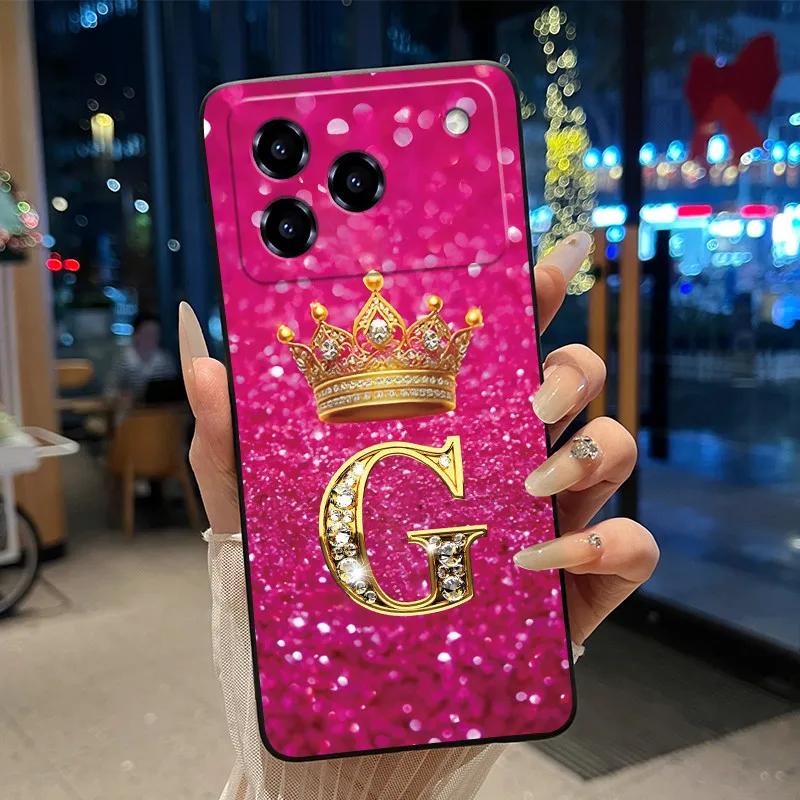 Elegant Shockproof Soft Silicone Black Phone Case with Golden Crown Design