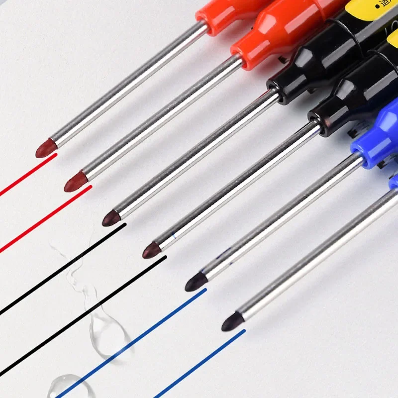 6pcs Permanent Marker Pen 45mm Deep Drill Hole Long Lengthen Nib Waterproof For Bathroom Woodworking
