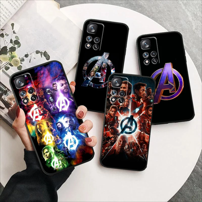 

Hot Marvel Logo For Redmi Note 12 Pro Plus 11 11T 10 9 8 Pro Lite Pro Max 5G 4G Silicone Soft Black Phone Case