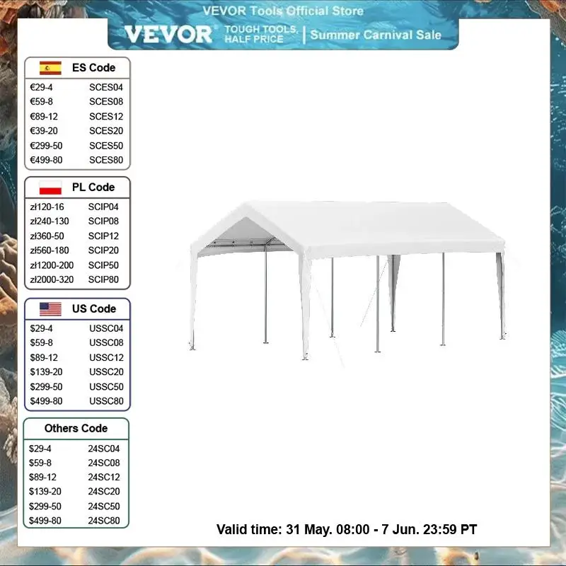 VEVOR Ersatzdach 3x6m Ersatz-Plane 3-lagiges PE-Gewebe Pavillondach UV-Beständigkeit Pavilliondach 4,5kg zusammenfaltbar Dachplane Carport-Ersatzüberdachung Ideal als Autozelt Partyzelt gartenpavillon