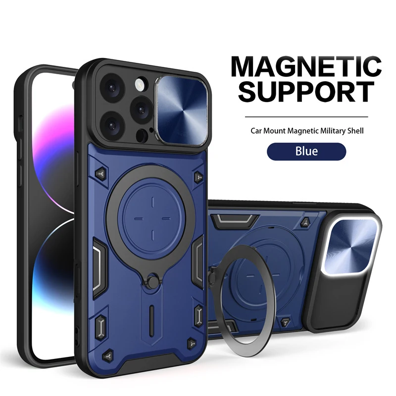 Ultimate Shockproof Armor Phone Case with Slide Lens Protector and Ring Holder Back Cover