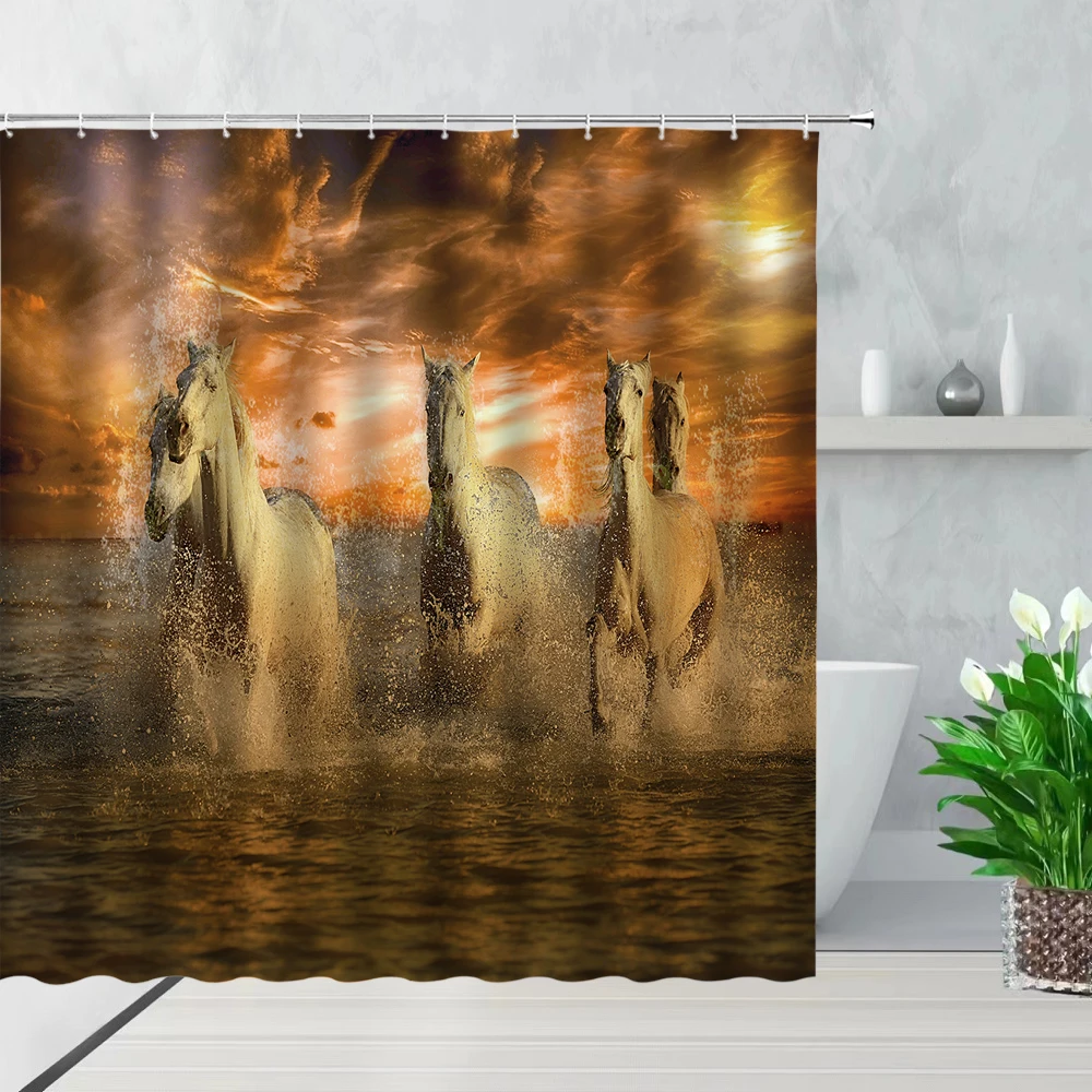 

Field Animal Horse Shower Curtain Western Masculine Horses Run In Farm Farmhouse Bath Curtain Waterproof Polyester Fabric Decor