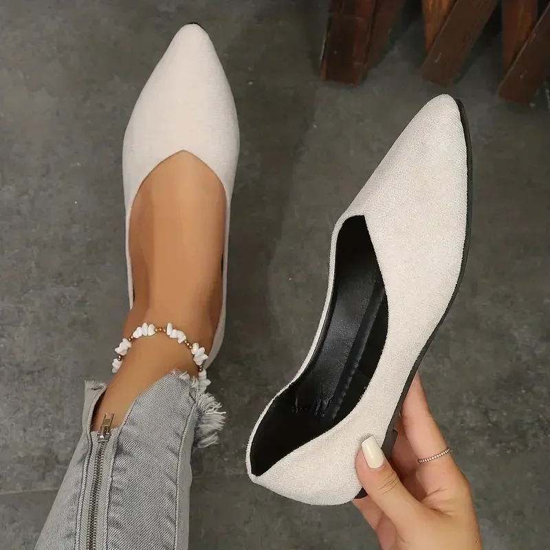 Pointed Slip on Flats Shoes Women New Fashion Solid Color Knitted Casual Loafers Women Breathable Ballet Shallow Shoes for Women 5