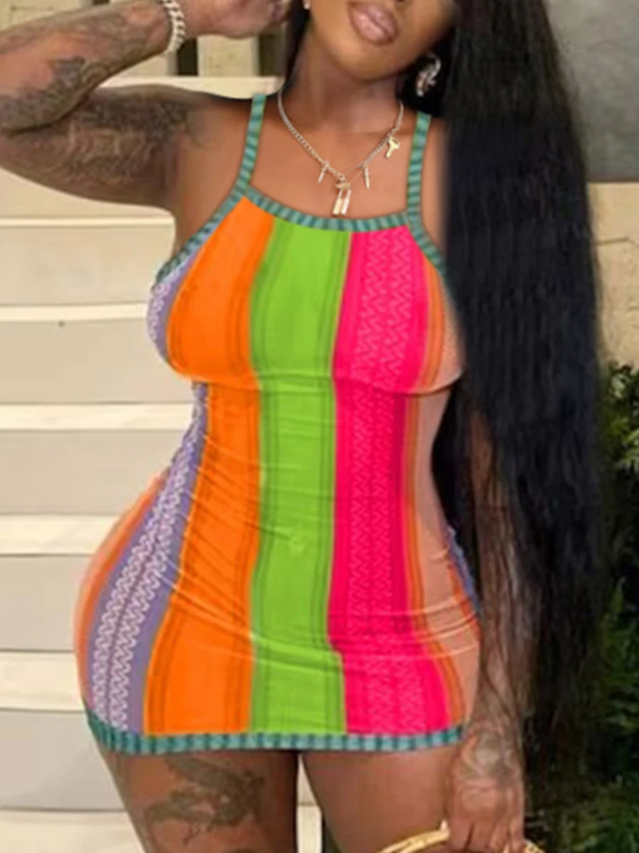 

LW sexy mini dress Gradient Striped Bodycon Cami Dress Women Club Party Dresses Bodycon Club Dress vestido birthday dresses