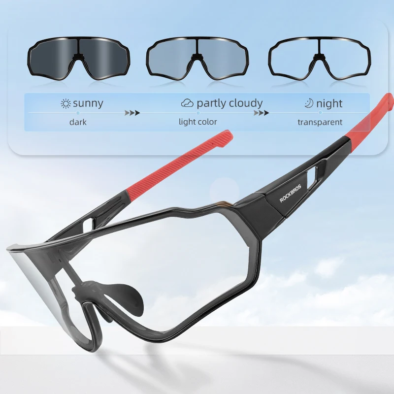 5 LENSES ROCKBROS Cycling Photochromic Full Frame Glasses Sport Sunglasses 