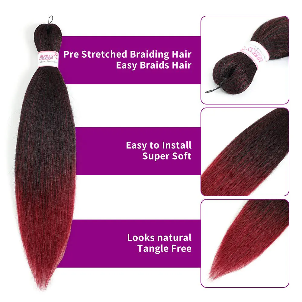 Pre Stretched Braiding Hair Extensions For For African Braids Ombre Synthetic Bundles Yaki Straight Easy to Braid Wholesale Hair 2