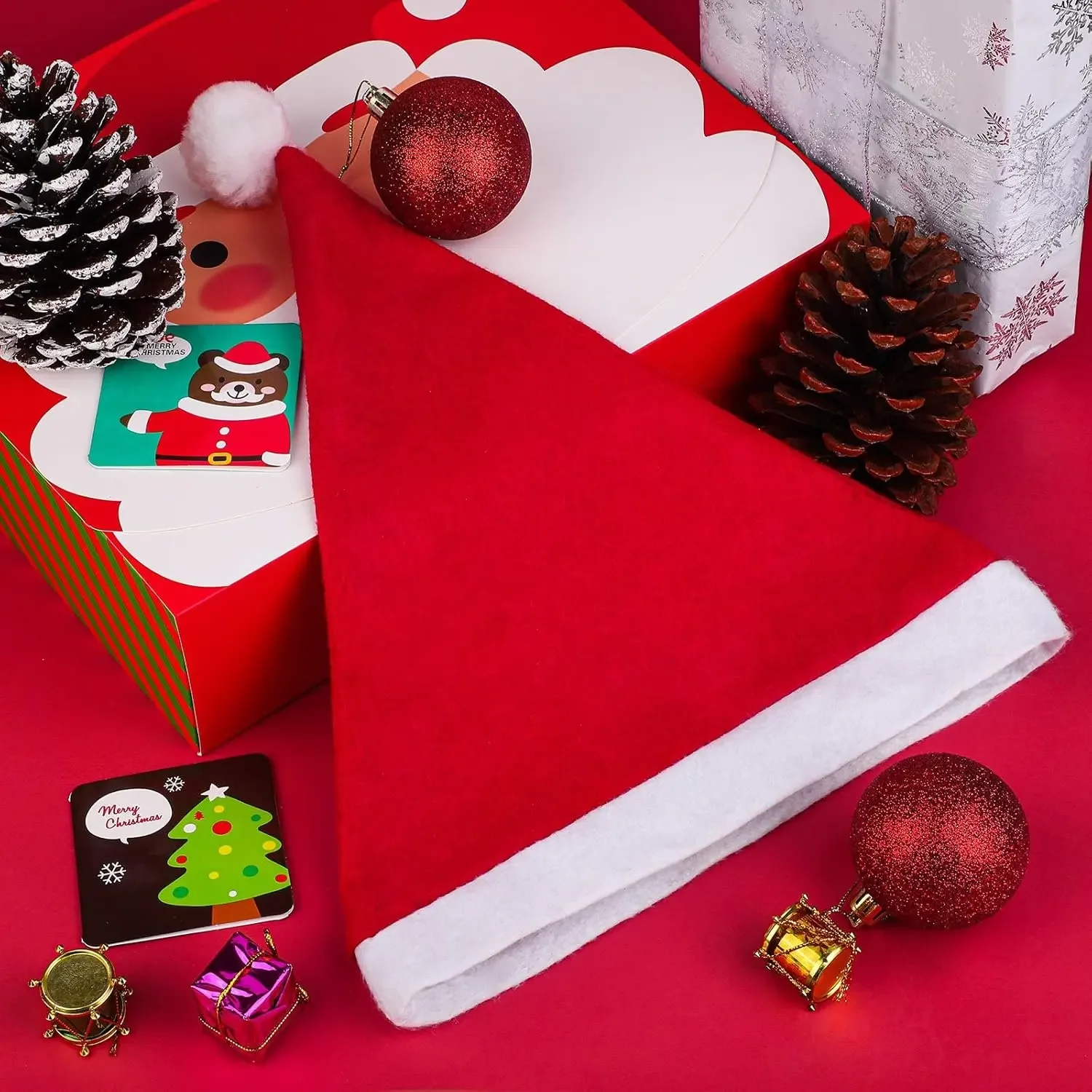 Christmas Santa Hats - Non-woven Fabric Holiday Party Decor for Adults Kids