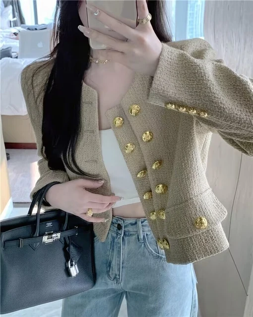 Korea Style Autumn Brand Luxury Tweed Short Jacket Coat Women