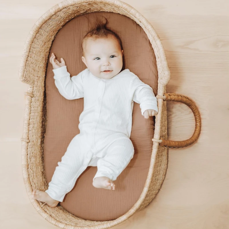 Set biancheria da letto per culla 2 pezzi Materasso per culla in filato di cotone traspirante Fodera lavabile rimovibile Biancheria da letto per bambini - immagine 2