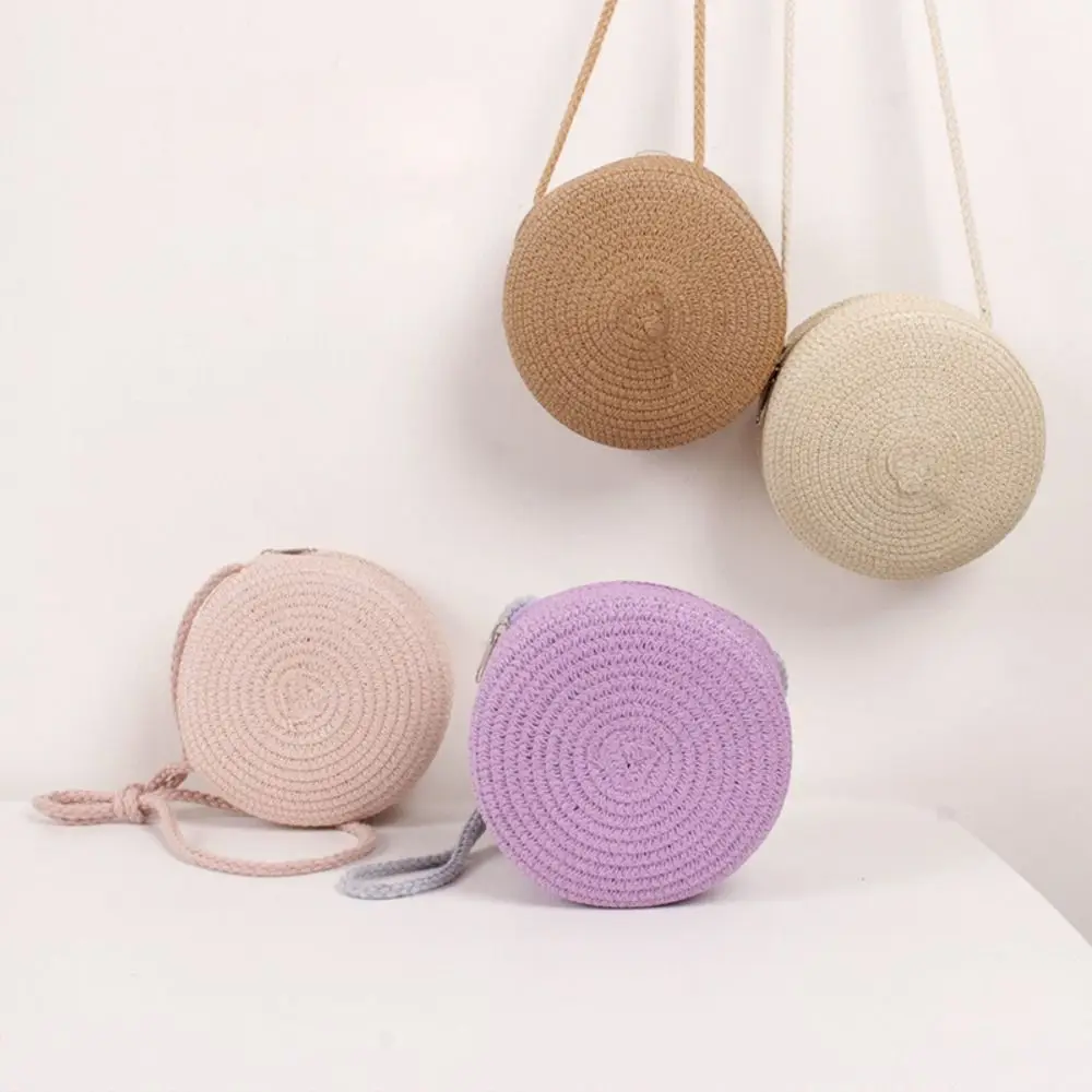 Round Straw Bag Women Woven Beach Crossbody Bag for Ladies Children Cute Shoulder Rattan Handmade Knitted Bag Small Handbag