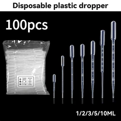 100 - Pack Disposable Graduated Liquid Droppers - Assorted Sizes 1ml to 5ml for Laboratory and Makeup Use