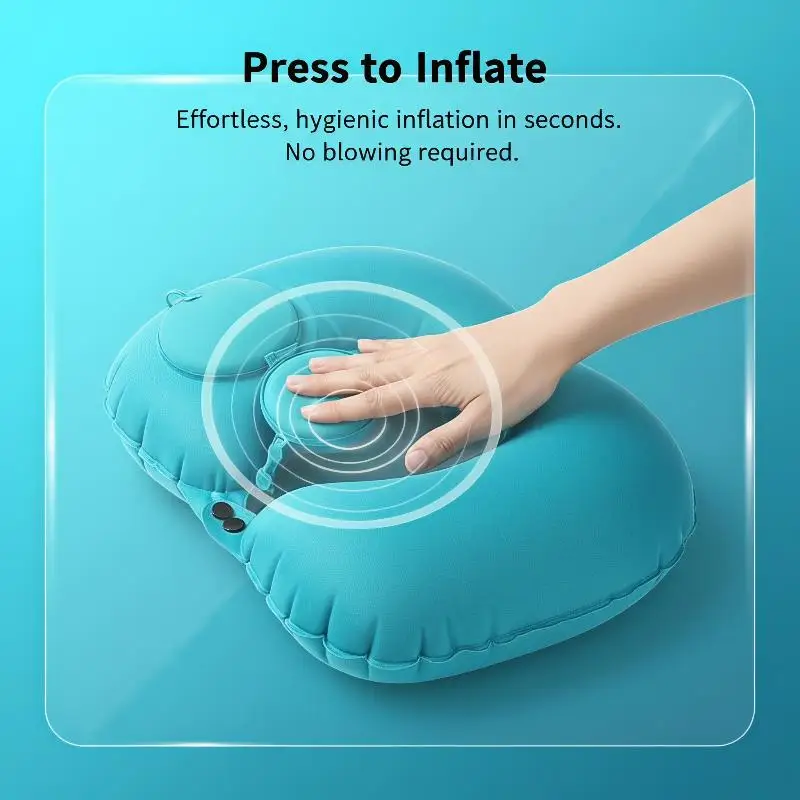 Inflatable Soft Flocking Travel Neck Pillow for Comfort and Support