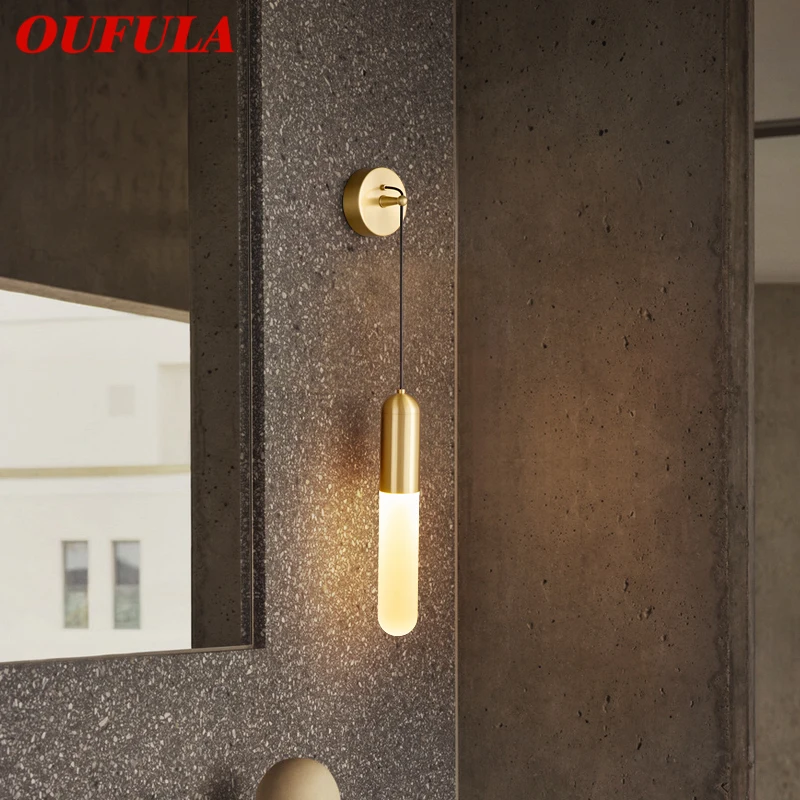 

OUFULA Contemporary Brass Wall Lamp LED Gold Copper Sconce Lighting Simple Creative Decor for Home Bed Living Room