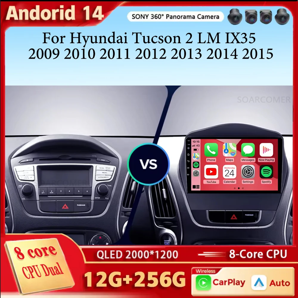 Android 14 WIFI 4G Carplay DSP Car Radio Multimedia Player GPS For Hyundai Tucson 2 LM IX35 2009-2015