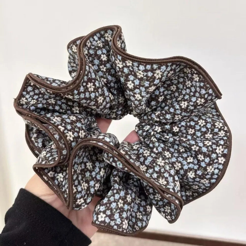 Vintage Blumenmuster Große Satin-Scrunchies Elastische Braune Scrunchie Haargummis Chiffon Haaraccessoires Haarbänder Stirnbänder für den Täglichen Gebrauch – Detail 2