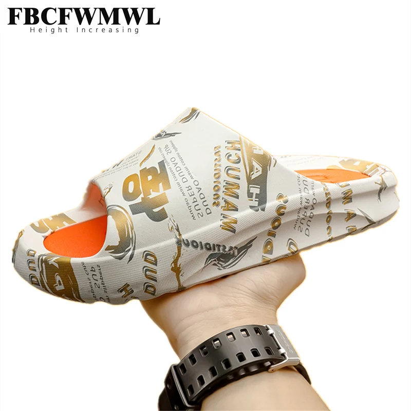 

China Style Slip-on Slippers Ouutdoor Casual Slides Bathroom Non-slip EVA Integrated Shoes Thick Sole Height Increas Beach Shoes