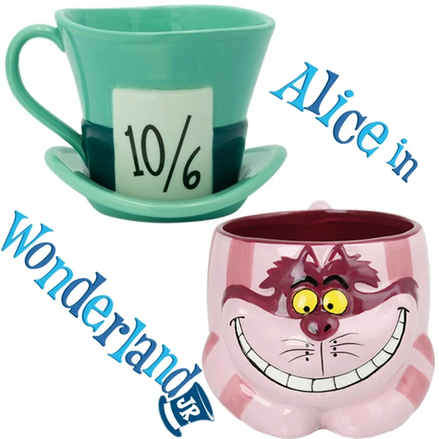 Disney Alice in Wonderland Cheshire Cat Action Figure Toys Cute Disney Mad  Hatter Mug Cup Cheshire